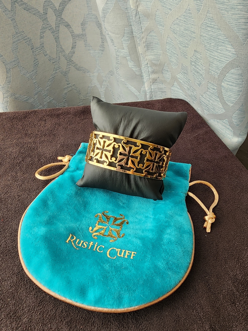 Rustic Cuff Gold Openwork Repeating Logo Statement Cuff Bracelet